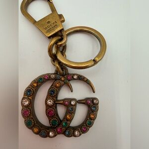 Gucci Multicolor Crystal Double G Key Holder - Gold